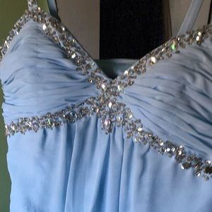 Lt blue chiffon beaded Sz S gown NWT prom cruise wedding spec occasion MIC WELL